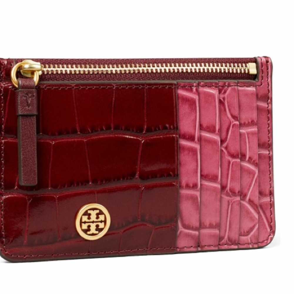 New Tory burch Robinson leather wallets Card Case with top zip New With tag